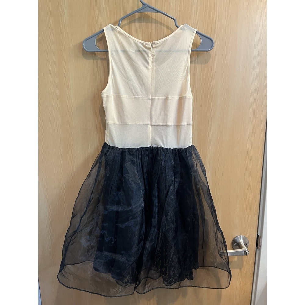 EN CREME Sheer Ivory Black Sleeveless Mini Dress Medium Lined Tulle Skirt - Picture 2 of 12